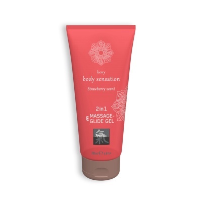 Gel 2 em 1 para massagem e deslizamento aroma morango em embalagem rosa