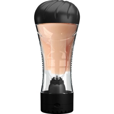 Recipiente transparente com creme cor de pele e escova preta