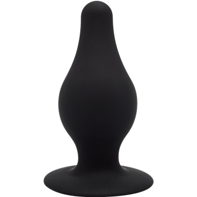 Plug anal preto com base larga sobre fundo branco