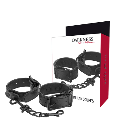 Algemas de couro preto com correntes e embalagem DARKNESS