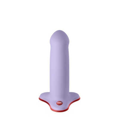Produto de silicone lilás com base vermelha e botão FUN FACTORY