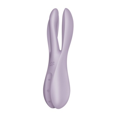 Vibrador cor-de-rosa com dois braços e botões de controlo