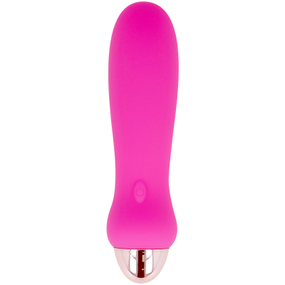Vibrador rosa em silicone com base metálica prateada