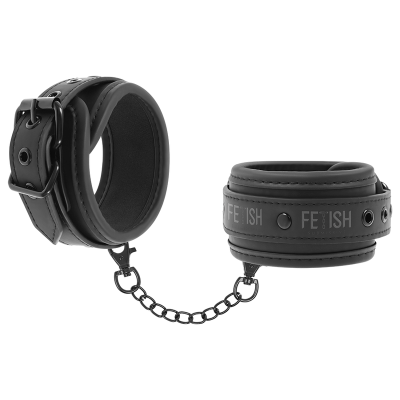 algemas pretas com correntes e texto FETISH SUBMISSIVI