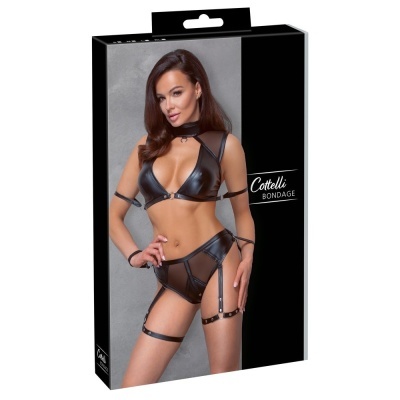 Embalagem de lingerie preta Cottelli Bondage com modelo feminina.
