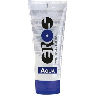 Frasco transparente de lubrificante EROS AQUA com tampa azul