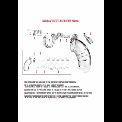 Manual de instruções do produto MAN|CAGE com peças transparentes e etiquetas A a E sobre fundo branco