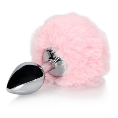 Plug anal metálico com pompom cor-de-rosa