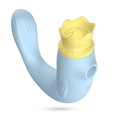 Espremedor de citrinos azul e amarelo em forma de peixe