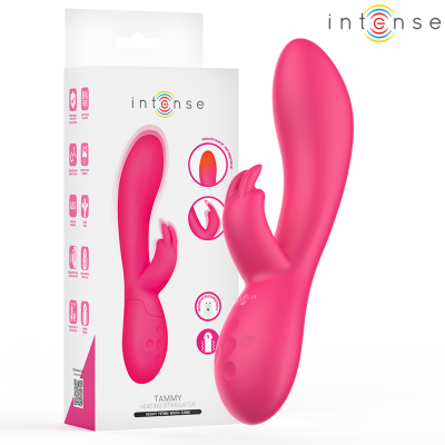 Vibrador rosa com estimulador em silicone e caixa do produto