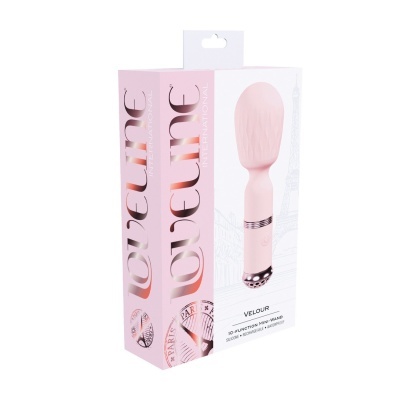 Embalagem rosa e branca de varinha mini em silicone rosa claro com texto em inglês e desenho da Torre Eiffel