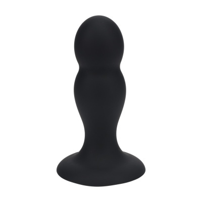 Plug anal preto com base larga sobre fundo branco