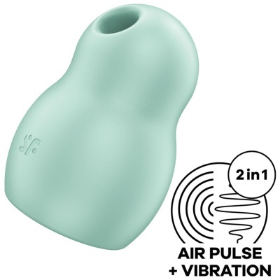 Produto de silicone verde água com inscrição e indicação 2 in 1 AIR PULSE + VIBRATION
