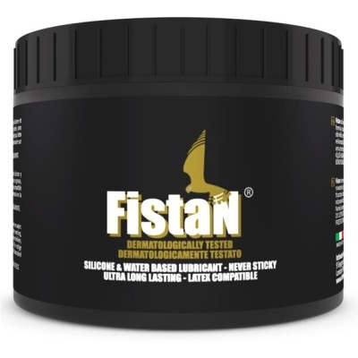 Frasco preto de lubrificante à base de silicone e água com texto em branco e dourado