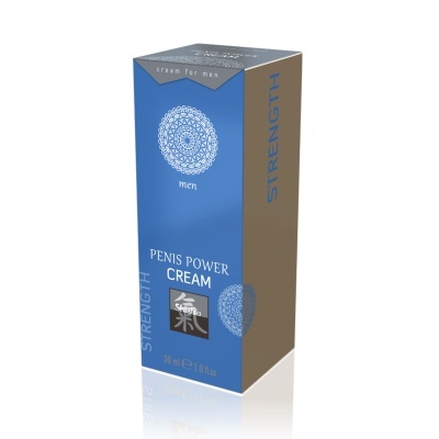 embalagem azul e castanha de creme para homens com texto PENIS POWER CREAM