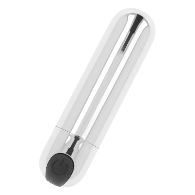 Vibrador prateado metálico com botão preto de ligar/desligar na base