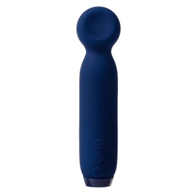 Vibrador azul escuro com botões em relevo sobre fundo branco