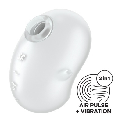 Dispositivo branco oval com abertura circular e texto 2 in 1 AIR PULSE + VIBRATION