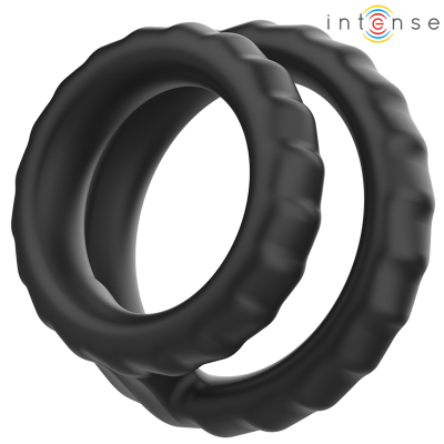 Anel duplo preto com textura ondulada e logótipo intense no canto superior direito