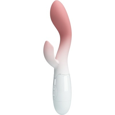 Vibrador de silicone rosa e branco com duas zonas de estimulação