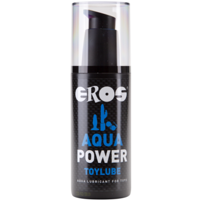 Frasco de lubrificante preto Eros Aquapower Toylube com tampa transparente