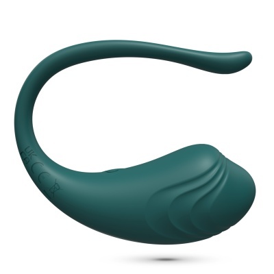 Produto em silicone verde escuro com forma curva e ponta arredondada