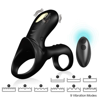 Anel vibratório preto com controlo remoto e modos de vibração