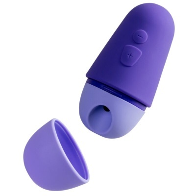 Dispositivo eletrónico roxo com botões e tampa destacável