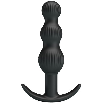 Plug anal preto com três esferas texturizadas em relevo
