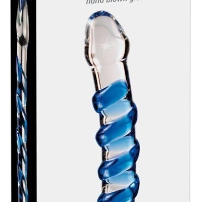 Embalagem de massageador de vidro soprado à mão com espiral azul