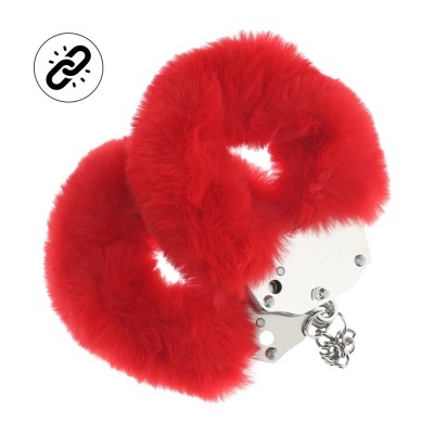 Algemas metálicas com revestimento peludo vermelho