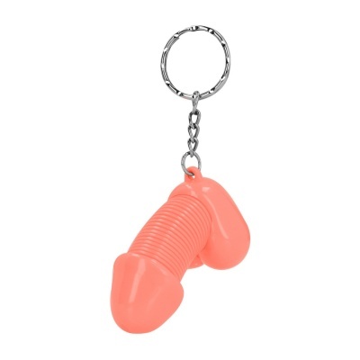 Porta-chaves em forma de pénis cor de rosa com argola metálica