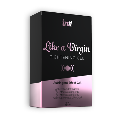 Caixa de gel de aperto preto e rosa metálico com texto intt Like a Virgin