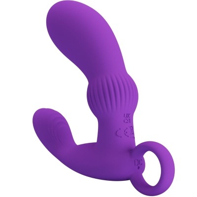Vibrador de silicone roxo com design curvado e anel base