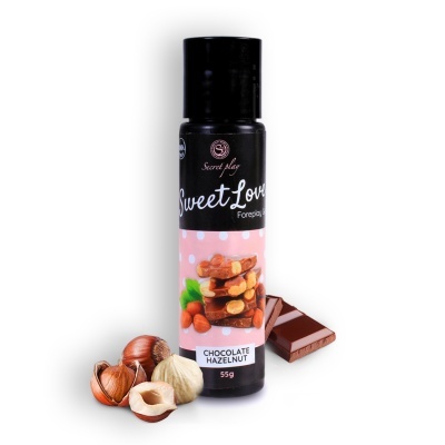 Frasco preto de gel sabor Chocolate Hazelnut com pedaços de chocolate e avelãs.