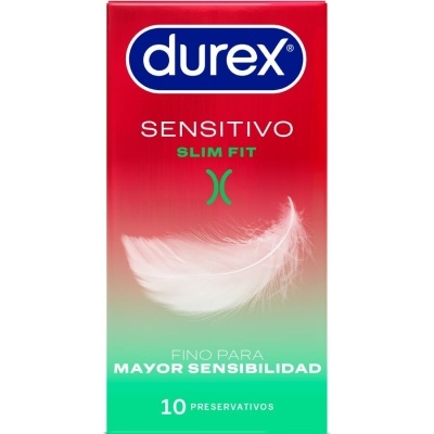 Embalagem de preservativos Durex Sensitivo Slim Fit com pena branca