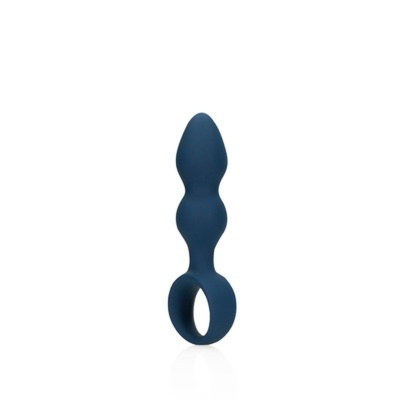 Plug anal azul com base em forma de anel em fundo branco