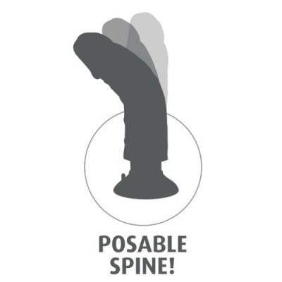 Produto cinzento flexível com base de sucção e texto POSABLE SPINE!