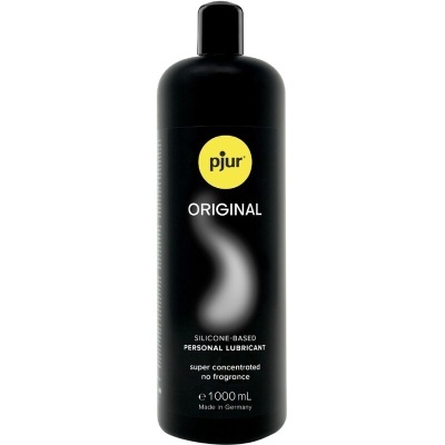 Frasco preto de lubrificante pessoal com rótulo amarelo e texto branco