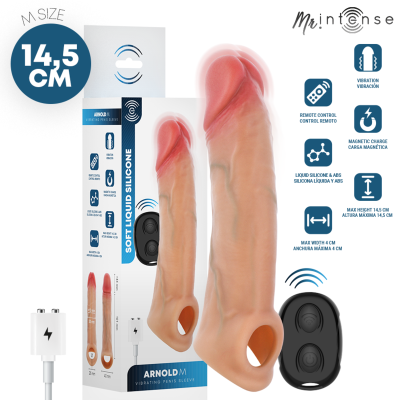 Capa vibratória para pénis tamanho M com controlo remoto e embalagem.
