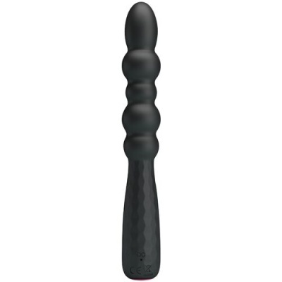 Vibrador preto com textura ondulada e cabo facetado