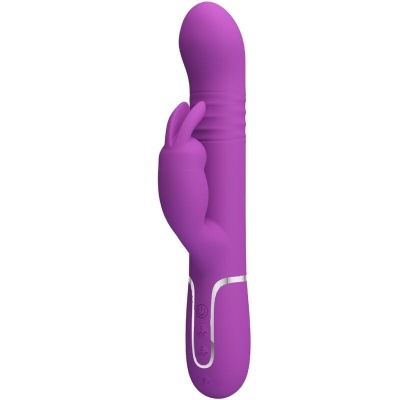Vibrador roxo em silicone com orelhas de coelho e controlador com botões