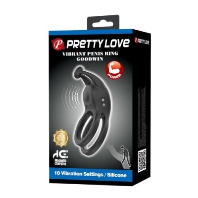 Embalagem preta e azul do anel peniano vibratório PRETTY LOVE VIBRANT PENIS RING GOODWIN
