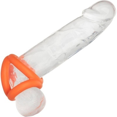 Dildo de vidro transparente com anel laranja na base