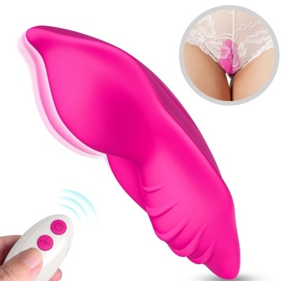 Vibrador rosa com telecomando e uso com lingerie branca