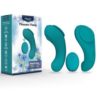Vibrador azul-turquesa e comando remoto com embalagem floral