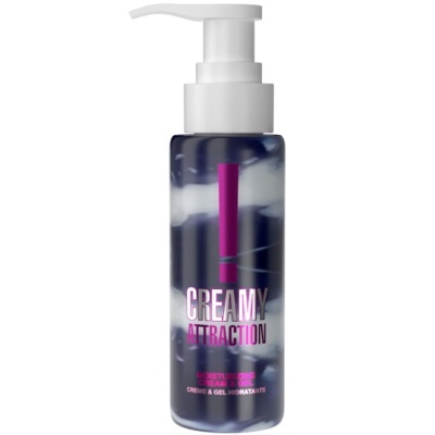 Frasco de creme hidratante com tampa branca e design marmoreado azul e branco