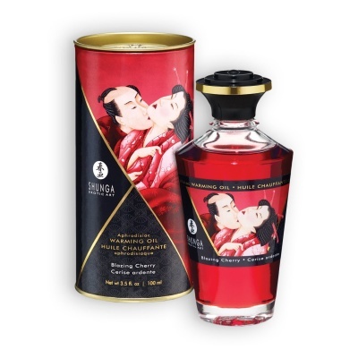 Óleo afrodísiaco Shunga Warming Oil Red Cherry com embalagem e frasco