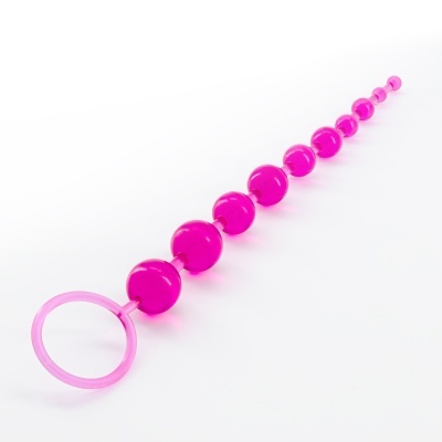Conjunto de contas esféricas cor-de-rosa translúcidas com anel.