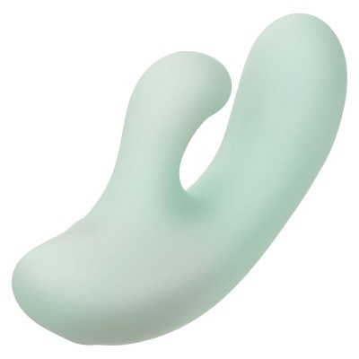 Vibrador duplo verde-água em silicone com design ergonómico